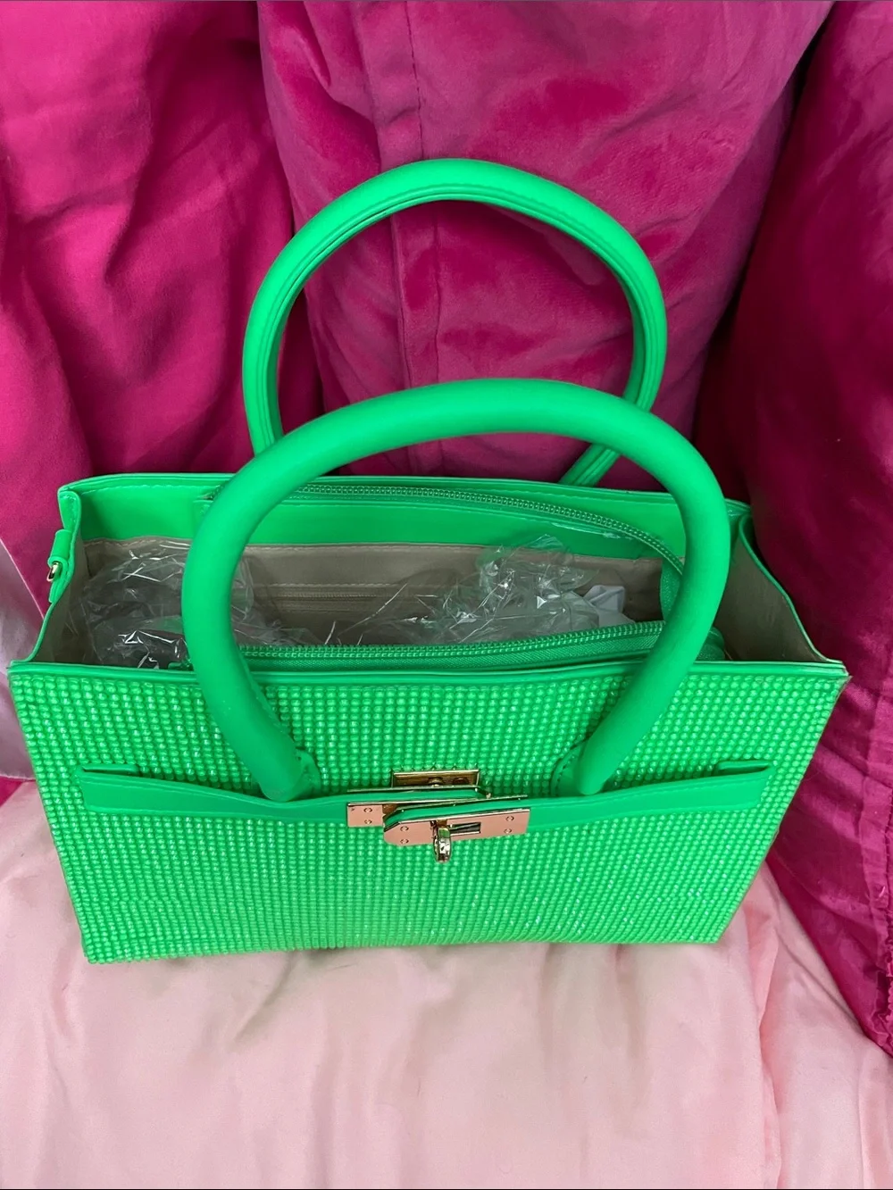 Green Women's Rhinestone Tote Bag